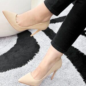 LURNYET NUDE NUBUCK Women Pointed-Toe Pumps with Stiletto 4 inch Heels